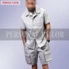 CONJUNTO CARGO CAMISA E SHORTS MASCULINOS VERÃO EM MIAMI COURO CINZA PELE DE CORDEIRO REAL comprar usado  Enviando para Brazil