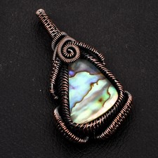 Pingente de fio de cobre feito à mão de pedra preciosa concha Abalone presente joia 2,44" AP-59597 comprar usado  Enviando para Brazil