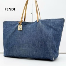 Bolsa tote FENDI FF charme azul índigo denim x couro tamanho A4 usada autêntica comprar usado  Enviando para Brazil
