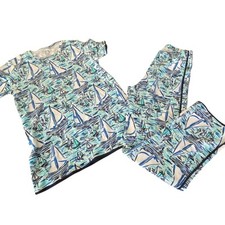 Pijama adulto com estampa de veleiro SAIL TO SABLE - Azul e branco tamanho XXS comprar usado  Enviando para Brazil