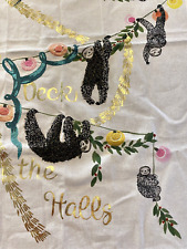 PREGUIÇAS DIVERTIDAS Anthropologie novas sem etiquetas! Toalha de prato bordada Natal Deck The Halls comprar usado  Enviando para Brazil