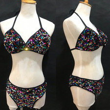 Conjunto de biquíni sexy fantasia pole dance boate bar lantejoulas roupa de dança rave  comprar usado  Enviando para Brazil