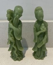 Par de estatuetas chinesas esculpidas em resina de jade 6” Shoulao com bastão comprar usado  Enviando para Brazil