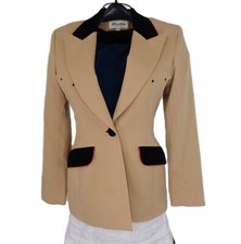 Blazer feminino vintage anos 70 Moschery lã bronzeada com destaque de veludo preto EUA tamanho 6 comprar usado  Enviando para Brazil