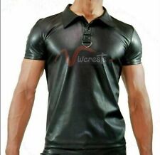 Camisa polo masculina elegante manga curta preta meia manga couro de cordeiro real, usado comprar usado  Enviando para Brazil
