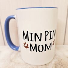 Miniatura Pinscher Cachorro Min Pin Mãe Caneca de Café Dois Tons Azul Branco 4 5/8" T comprar usado  Enviando para Brazil