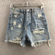 Bermuda feminina Signatures S (real 28X4) azul jeans cintura alta desgastada comprar usado  Enviando para Brazil