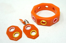 Brincos vintage laranja baquelite octógono pulseira vigias rosa amarelo comprar usado  Enviando para Brazil