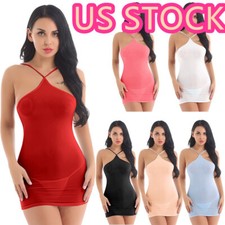 ~Mulheres See Through Halter Sheer Bodycon Vestido Curto Tubo Coquetel comprar usado  Enviando para Brazil