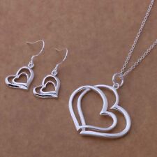 Hermoso Moda Boda Mujeres Plateado Corazón Pendiente Set AT237 segunda mano  Embacar hacia Mexico