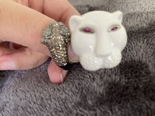 Novo em folha anel de prata laca branca e pantera de diamante negro comprar usado  Enviando para Brazil