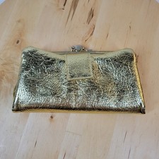 Carteira Clutch Feminina Vintage 8"x5" Ouro Metálico Kiss Lock Bolsa de Noite Bi-Fold comprar usado  Enviando para Brazil
