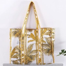 Bolsa tote acolchoada reversível amarela resistente supermercado ecológica estampada boho comprar usado  Enviando para Brazil