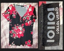 Blusa de malha macia floral feminina Plus marca Lollol preta/vermelha/multiclr 1X (14/16) PREOWN, usado comprar usado  Enviando para Brazil