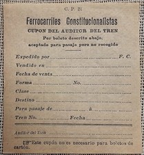 TALON DE LOS FERROCARRILES CONSTITUCIONALISTAS, CUPON DEL AUDITOR DEL TREN comprar usado  Enviando para Brazil
