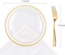 Platos de postre dorados 72 piezas 7,5" 72 piezas horquillas desechables doradas 7,4" transparentes segunda mano  Embacar hacia Mexico
