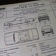 Fiat 130 BC Coupe 3200 cartão de cópia homologação italiano 1971 diagrama asiático comprar usado  Enviando para Brazil