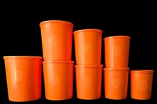 LOTE TUPPERWARE VINTAGE Conjunto de Vasilha de Ninho Laranja Colheita 8 Vasilhas 6 TAMPAS , usado comprar usado  Enviando para Brazil