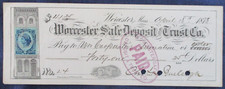 Selo de receita 1878 Worcester Massachusetts cheque bancário 2c comprar usado  Enviando para Brazil