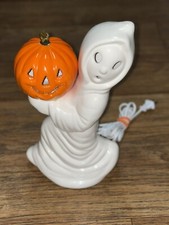 Luminária decorativa vintage cerâmica branca fantasma segurando abóbora 12" Halloween, usado comprar usado  Enviando para Brazil