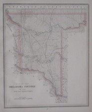Mapa original 1889 OKLAHOMA COUNTRY trilhas de gado rotas de palco ferrovias índios comprar usado  Enviando para Brazil