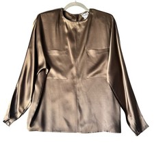 Usado, Blusa vintage CLIO 10 100% seda marrom manga longa costas botão para cima bronze Y2K comprar usado  Enviando para Brazil