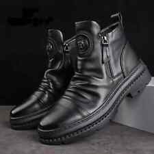 Novas Botas de Tornozelo Masculinas de Luxo Botas de Couro de Motocicleta de Topo Alto Botas Retrô com Zíper comprar usado  Enviando para Brazil