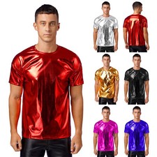 Camisetas masculinas brilhantes metálicas mangas curtas brilhantes gola redonda tops de boate comprar usado  Enviando para Brazil