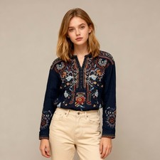 Blusa nova sem etiquetas Johnny Was Belina bordada floral túnica azul boêmia tamanho P comprar usado Blusa nova sem etiquetas Johnny Was Belina bordada floral túnica azul boêmia tamanho P comprar usado  Enviando para Brazil
