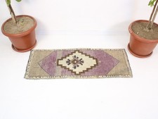 Tapete pequeno turco vintage feito à mão 1,4x3,5 pés – tapete de porta de lã bege roxo, Orie, usado comprar usado  Enviando para Brazil