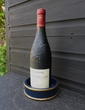 Posavasos de botella de vino champán vintage de madera pintada en oro azul marino Country House segunda mano  Embacar hacia Mexico