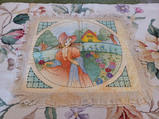 ANTIGO BOUDOIR ART DÉCO BORDADO MENINA JARDIM FLORAL RENDA TRAVESSEIRO TOP FRONHA comprar usado  Enviando para Brazil