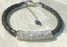 LINDA PULSEIRA AJUSTÁVEL TRANÇADA COURO PRETO CRISTAL SWAROVSKI TRANSPARENTE comprar usado  Enviando para Brazil