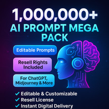 Mega Pack 1000000+ AI Prompt | Prompts de nicho editáveis | Revender e personalizar comprar usado  Enviando para Brazil