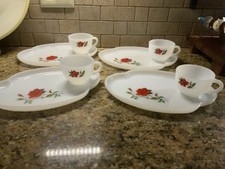 Vintage Federal Milk Glass Rosecrest 8 Peças Conjunto de Lanche Decorativo COMPLETO comprar usado  Enviando para Brazil
