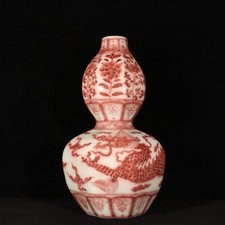 Vasos chineses antigos de cabaça padrão dragão porcelana vermelha esmalte da dinastia Ming, usado comprar usado  Enviando para Brazil