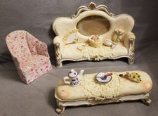 Mini sofá vitoriano antigo moldura flor rosa casa de bonecas decoração para casa e comprar usado  Enviando para Brazil