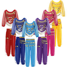 Roupa de dança infantil feminina fantasia de carnaval dança crop top com calças festa árabe comprar usado  Enviando para Brazil