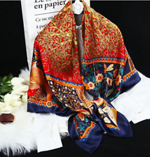 Usado, Cachecol feminino 100% seda 41" grande quadrado cetim xale envoltório floral azul vermelho comprar usado  Enviando para Brazil