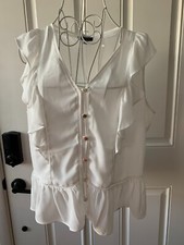 Blusa feminina TOMMY Hilfiger branca com babado sem mangas com botões tamanho G comprar usado  Enviando para Brazil