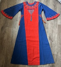Caftan de algodão mexicano designer JOSEFA com borla flâmulas - Vermelho azul comprar usado  Enviando para Brazil
