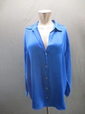 Blusa de escritório ZARA tamanho M feminina azul cetim gola V manga longa botão 792 comprar usado  Enviando para Brazil