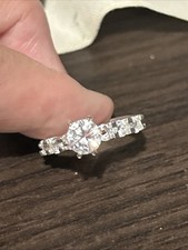 Anel de coquetel prata zircônia cristal pedras laterais banda pintada tamanho 8 comprar usado  Enviando para Brazil