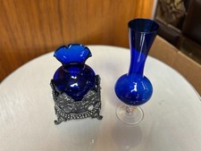 2 vintage cobalt blue vases for sale  Humble