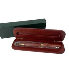 Pluma de tinta con punta de bola Reese y estuche de madera caja juego de regalo grano de madera marrón segunda mano  Embacar hacia Mexico