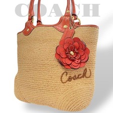 Bolsa tote de ombro COACH bege palha com detalhe floral vermelho bolsa de verão MBb0802 comprar usado  Enviando para Brazil