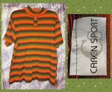 Blusa de malha Caren Sport laranja queimado/azeitona/marrom listrada pescoço simulado 3X PREOWN Y2K , usado comprar usado  Enviando para Brazil
