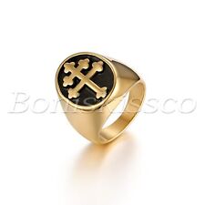 Anel masculino folheado a ouro amarelo aço inoxidável retrô brilhante religioso pulseira cruzada comprar usado  Enviando para Brazil