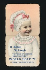 Cartão comercial vitoriano World Soap It Makes Me Laugh Little Girl Stand Up Die Cut comprar usado  Enviando para Brazil