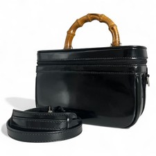 Bolsa de ombro GUCCI bambu 2 vias vaidade couro preto vintage autêntica comprar usado  Enviando para Brazil
